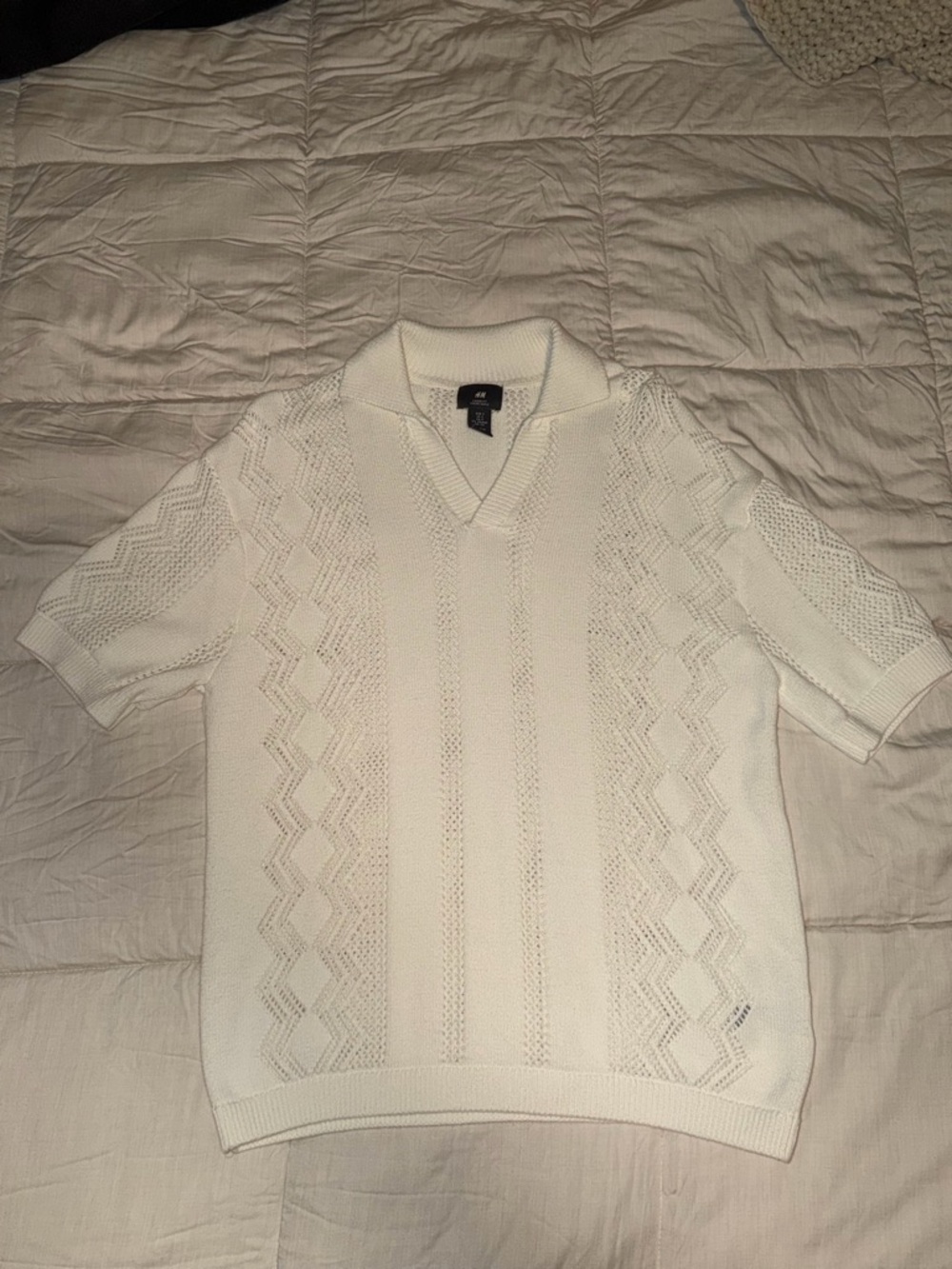 H&M Men's White Short-Sleeve Cable Knit Sweater